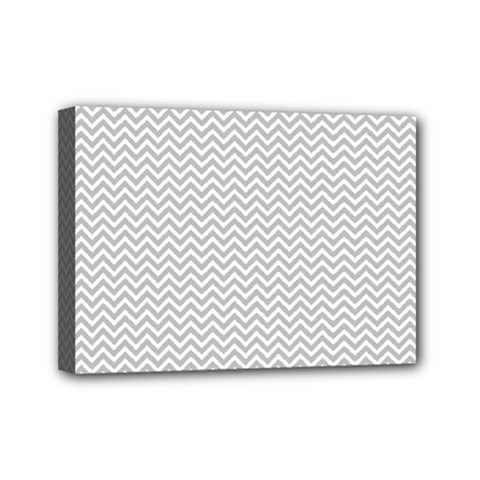 Silver And White Chevrons Wavy Zigzag Stripes Mini Canvas 7  X 5  by PaperandFrill