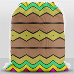 Rhombus And Waves Large Drawstring Bag by LalyLauraFLM