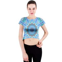 Sapphire Ice Flame, Light Bright Crystal Wheel Crew Neck Crop Top by DianeClancy