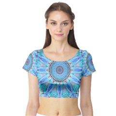 Sapphire Ice Flame, Light Bright Crystal Wheel Short Sleeve Crop Top (tight Fit) by DianeClancy