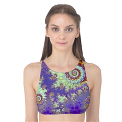 Sea Shell Spiral, Abstract Violet Cyan Stars Tank Bikini Top by DianeClancy