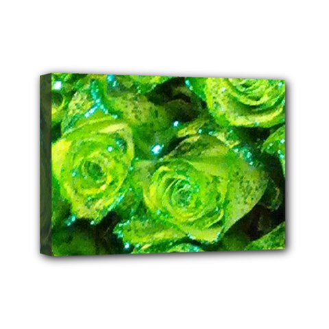 Festive Green Glitter Roses Valentine Love  Mini Canvas 7  X 5  by yoursparklingshop