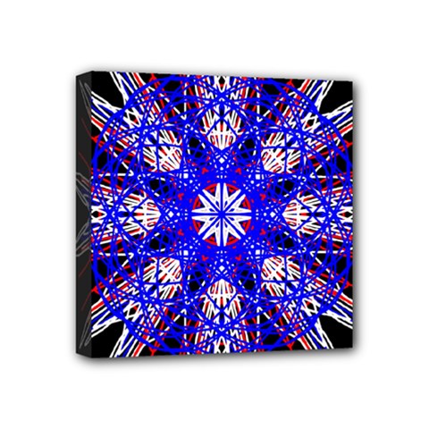 Kaleidoscope Flower Mandala Art Black White Red Blue Mini Canvas 4  X 4  by yoursparklingshop