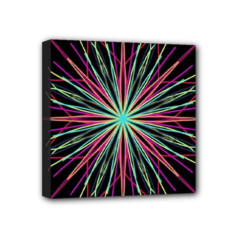 Pink Turquoise Black Star Kaleidoscope Flower Mandala Art Mini Canvas 4  X 4  by yoursparklingshop