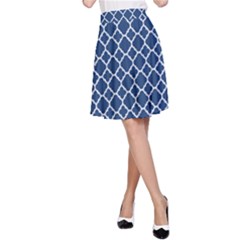 Navy Blue Quatrefoil Pattern A-line Skirt by Zandiepants