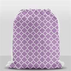 Lilac Purple Quatrefoil Pattern Drawstring Bag (small) by Zandiepants