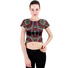 Fancy Maroon Blue Design Crew Neck Crop Top by BrightVibesDesign