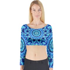 Blue Sea Jewel Mandala Long Sleeve Crop Top by Zandiepants