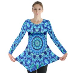 Blue Sea Jewel Mandala Long Sleeve Tunic  by Zandiepants