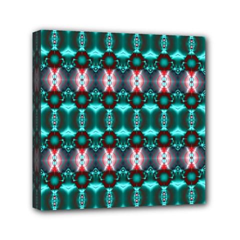 Fancy Teal Red Pattern Mini Canvas 6  X 6  by BrightVibesDesign