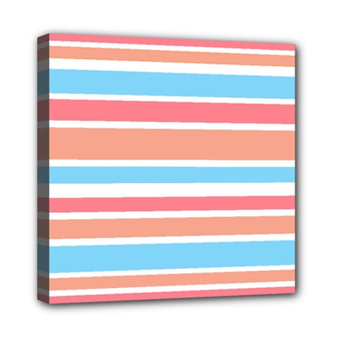 Orange Blue Stripes Mini Canvas 8  X 8  by BrightVibesDesign