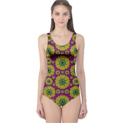 Sunroses Mixed With Stars In A Moonlight Serenade One Piece Swimsuit by pepitasart