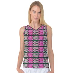 Pattern Tile Pink Green White Women s Basketball Tank Top by BrightVibesDesign