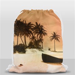 Wonderful Sunset Over The Beach, Tropcal Island Drawstring Bag (small) by FantasyWorld7