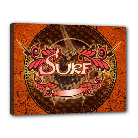 Surfing, Surfboard With Floral Elements  And Grunge In Red, Black Colors Canvas 16  X 12  by FantasyWorld7