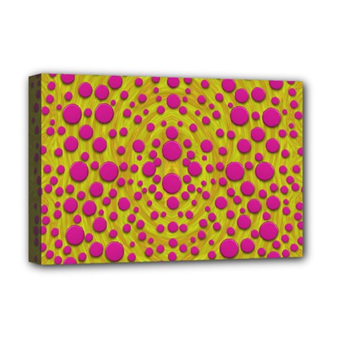 Fantasy Feathers And Polka Dots Deluxe Canvas 18  X 12   by pepitasart