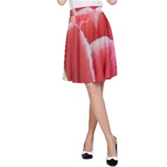 Red Tulip Watercolor Painting A-line Skirt by picsaspassion