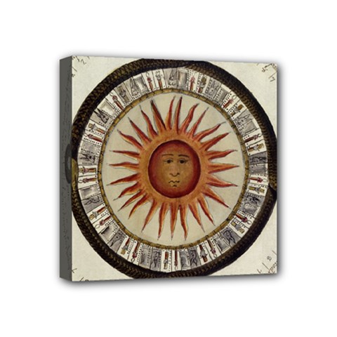 Ancient Aztec Sun Calendar 1790 Vintage Drawing Mini Canvas 4  X 4  by yoursparklingshop