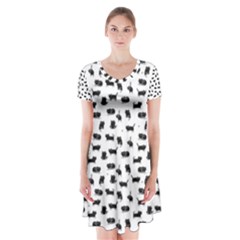 Black Cats  Short Sleeve V-neck Flare Dress by kostolom3000shop