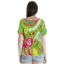 Green Organic Abstract V-Neck Flutter Sleeve Top View2