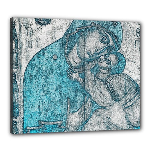 Mother Mary And Infant Jesus Christ  Blue Portrait Old Vintage Drawing Canvas 24  X 20  by yoursparklingshop