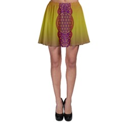 Flower Of Life Vintage Gold Ornaments Red Purple Olive Skater Skirt by EDDArt