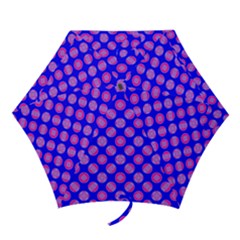 Bright Mod Pink Circles On Blue Mini Folding Umbrellas by BrightVibesDesign