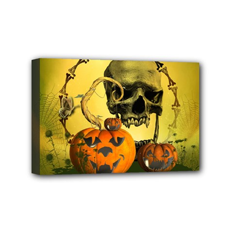 Halloween, Funny Pumpkins And Skull With Spider Mini Canvas 6  X 4  by FantasyWorld7