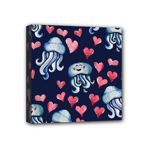 Jellyfish Love Mini Canvas 4  X 4  by BubbSnugg