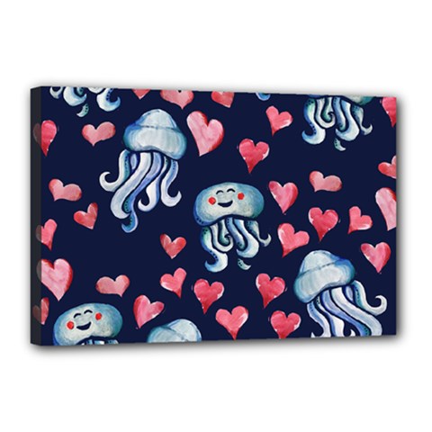 Jellyfish Love Canvas 18  X 12  by BubbSnugg