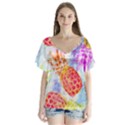 Colorful Pineapples Over A Blue Background Flutter Sleeve Top View1