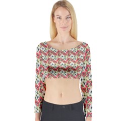 Gorgeous Red Flower Pattern  Long Sleeve Crop Top by Brittlevirginclothing