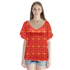 Peach Apricot Cinnamon Nutmeg Kitchen Modern Abstract Flutter Sleeve Top by DianeClancy