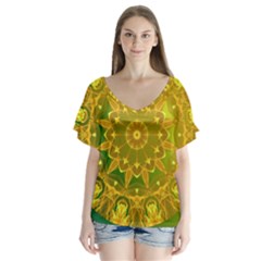 Yellow Green Abstract Wheel Of Fire Flutter Sleeve Top by DianeClancy