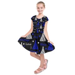 New Year Pattern - Blue Kids  Short Sleeve Dress by Valentinaart