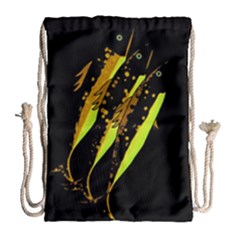 Yellow Fish Drawstring Bag (large) by Valentinaart