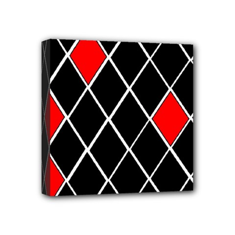 Elegant Black And White Red Diamonds Pattern Mini Canvas 4  X 4  by yoursparklingshop