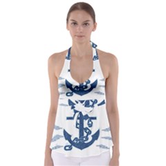 Blue Anchor Oil Painting Art Babydoll Tankini Top by picsaspassion