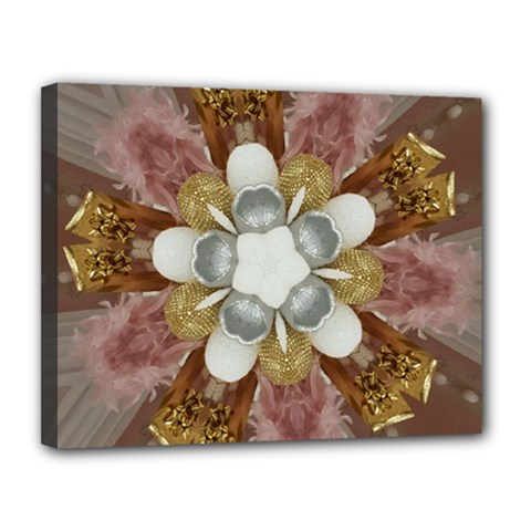Elegant Antique Pink Kaleidoscope Flower Gold Chic Stylish Classic Design Canvas 14  X 11  by yoursparklingshop