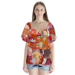 Abstract Abstraction Pattern Moder Flutter Sleeve Top by Amaryn4rt