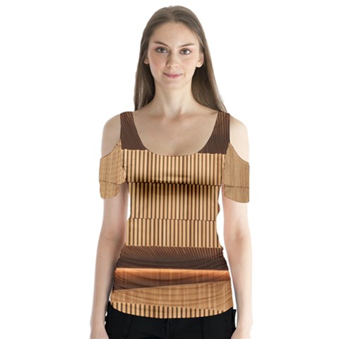 Architecture Art Boxes Brown Butterfly Sleeve Cutout Tee  by Amaryn4rt