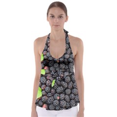 Blackberries Background Black Dark Babydoll Tankini Top by Amaryn4rt