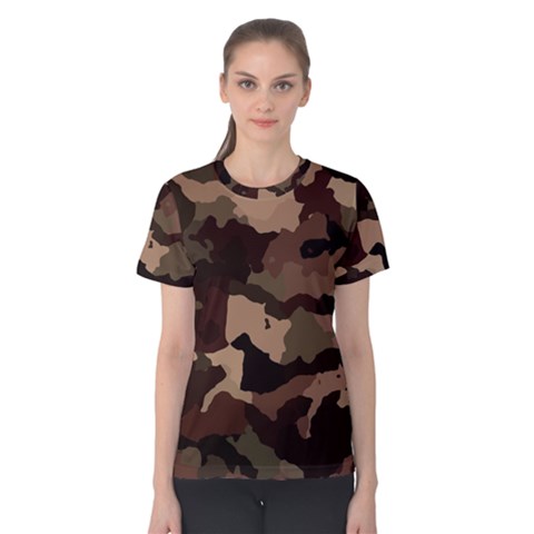 Background For Scrapbooking Or Other Camouflage Patterns Beige And Brown Women s Cotton Tee by Nexatart