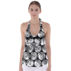 Black And White Doses Cans Fuzzy Drinks Babydoll Tankini Top by Nexatart