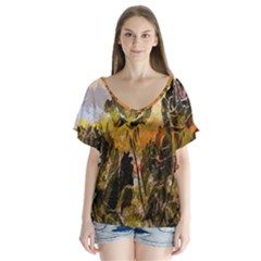 Abstract Digital Art Flutter Sleeve Top by Nexatart