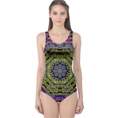Wonderful Peace Flower Mandala One Piece Swimsuit by pepitasart