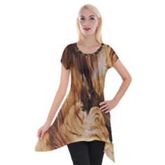 Brown Beige Abstract Painting Short Sleeve Side Drop Tunic by Nexatart