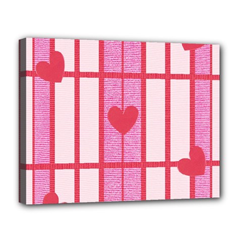 Fabric Magenta Texture Textile Love Hearth Canvas 14  X 11  by Nexatart