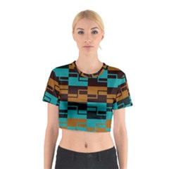 Fabric Textile Texture Gold Aqua Cotton Crop Top by Nexatart