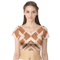 Fabric Textile Tan Beige Geometric Short Sleeve Crop Top (tight Fit) by Nexatart